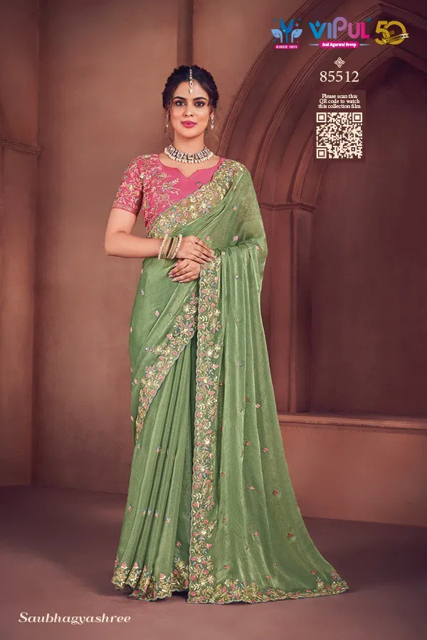 Saubhagyashree By Vipul Organza Party Wear Saree Wholesale In India